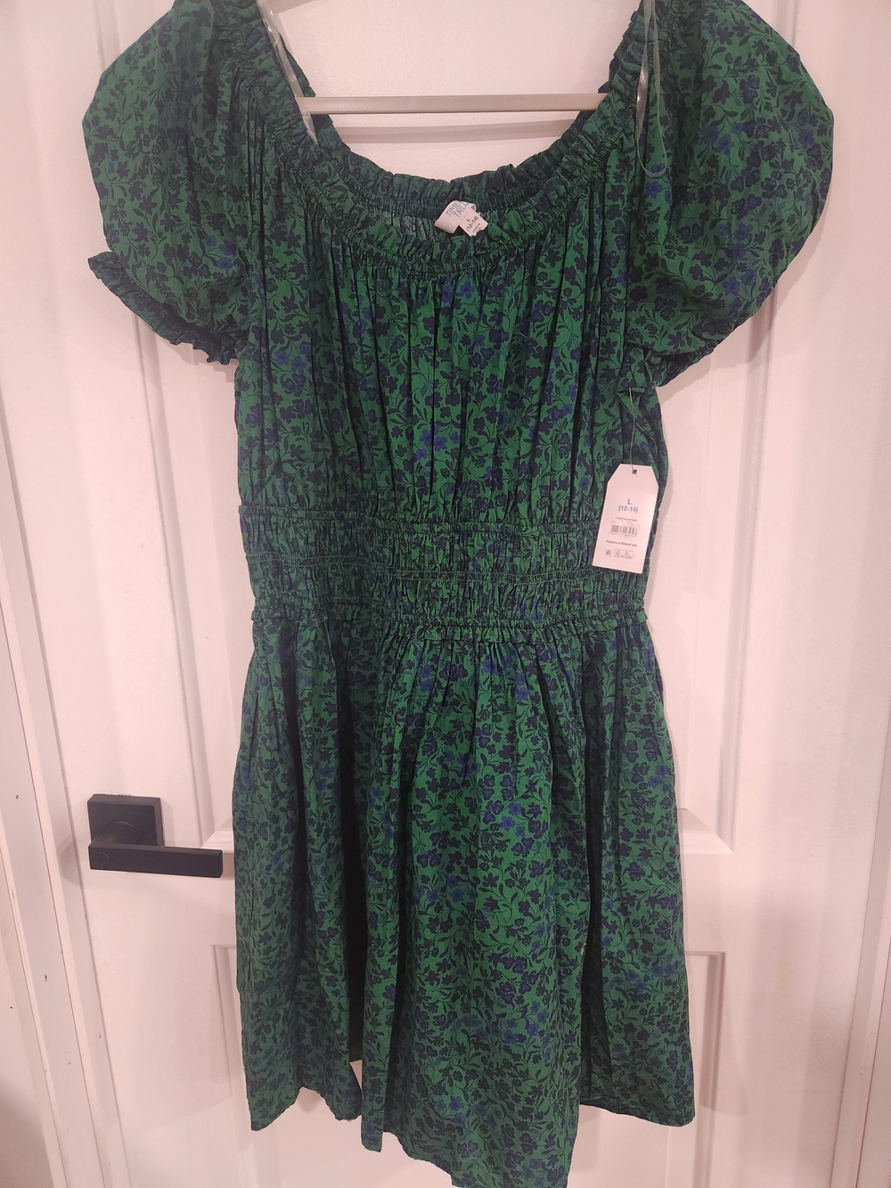 Time and Tru Green and Blue Floral Smocked Waist Dress